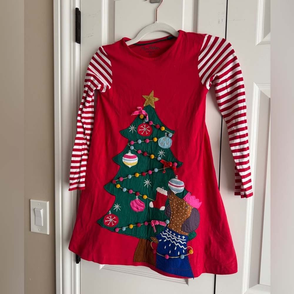 Mini Boden Red Christmas Tree Dress dog